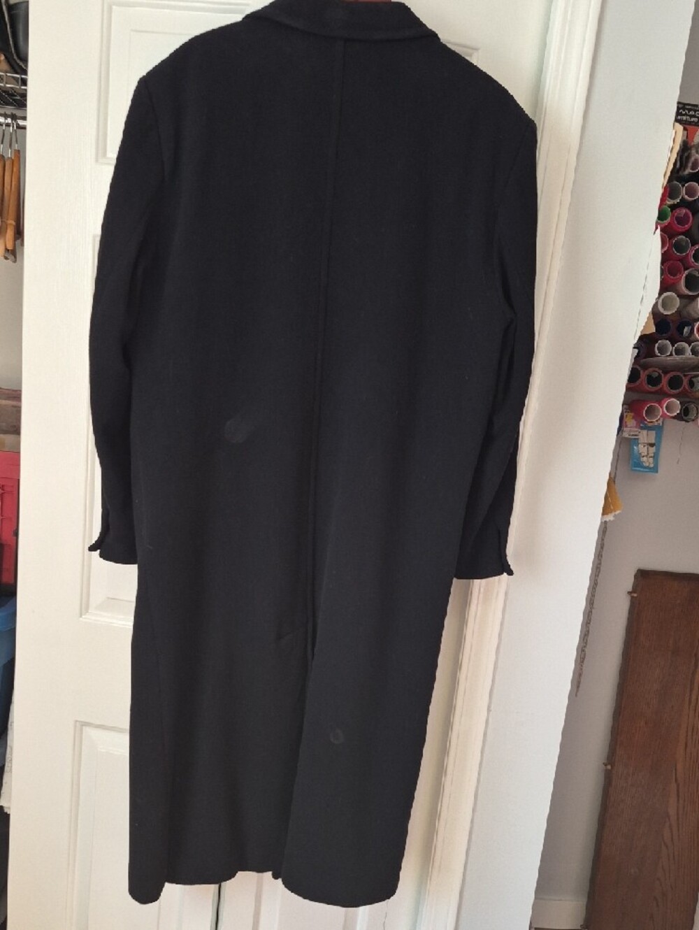 Vintage Men's Black Double-Breasted Long Overcoat - Classic Wool Blend - Picture 7 of 13
